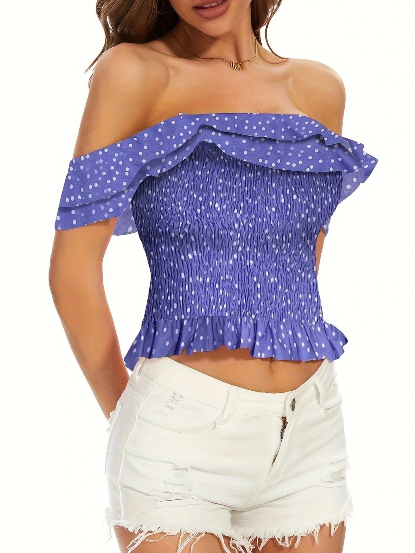 Summer Korean Sexy Off-shoulder Slash Neck Ruffles Short Sleeved Chiffon Women's Blouses Sweet Casual Floral Printing Crop Top