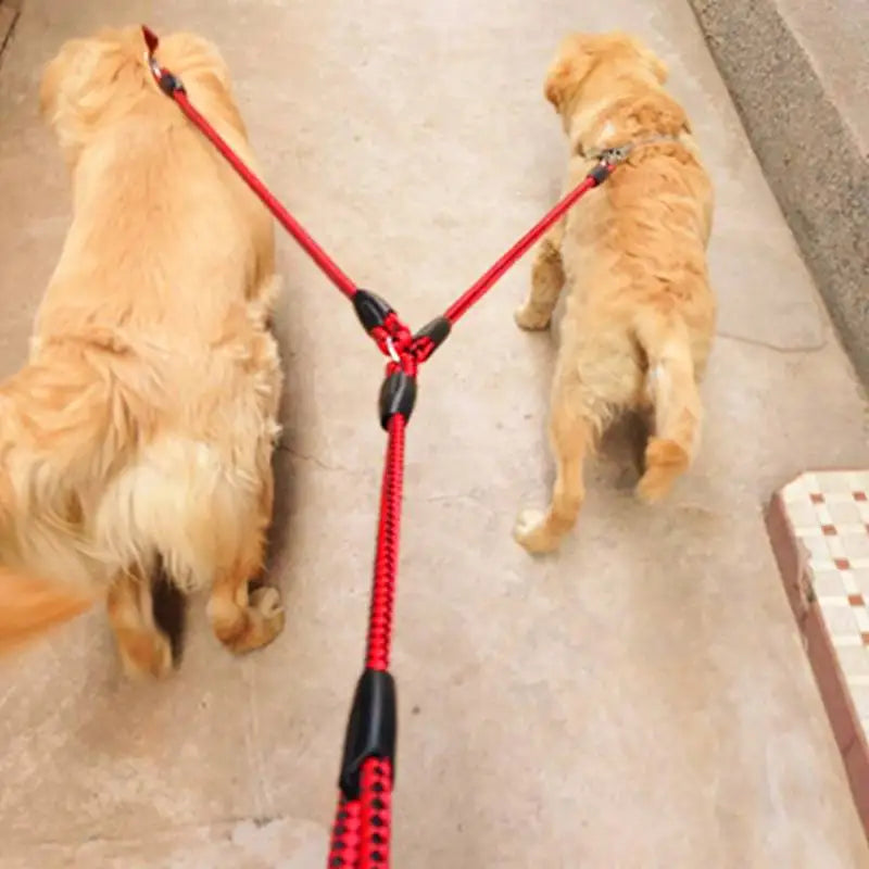 1.4m Pet Double Leash 2 Way Couplers Dog Leash Rope Elastic Extended Pet Leash Belts