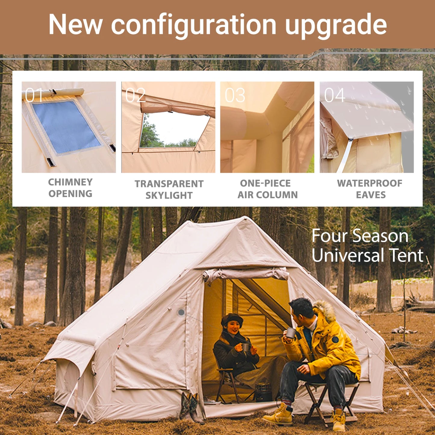 Inflatable Camping Tent 4-6 People Inflatable Tents For Camping, 67.81 Square Feets Inflatable Tent With Stove Jack,Glamping Ten