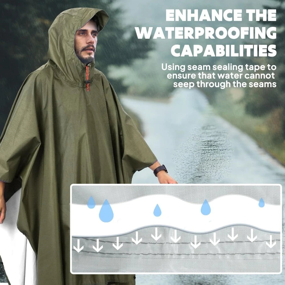 Hooded Rain Poncho for Adults Waterproof Lightweight Rain Coat for Men Women Reusable Rain Jacket for Emergency Outdoor