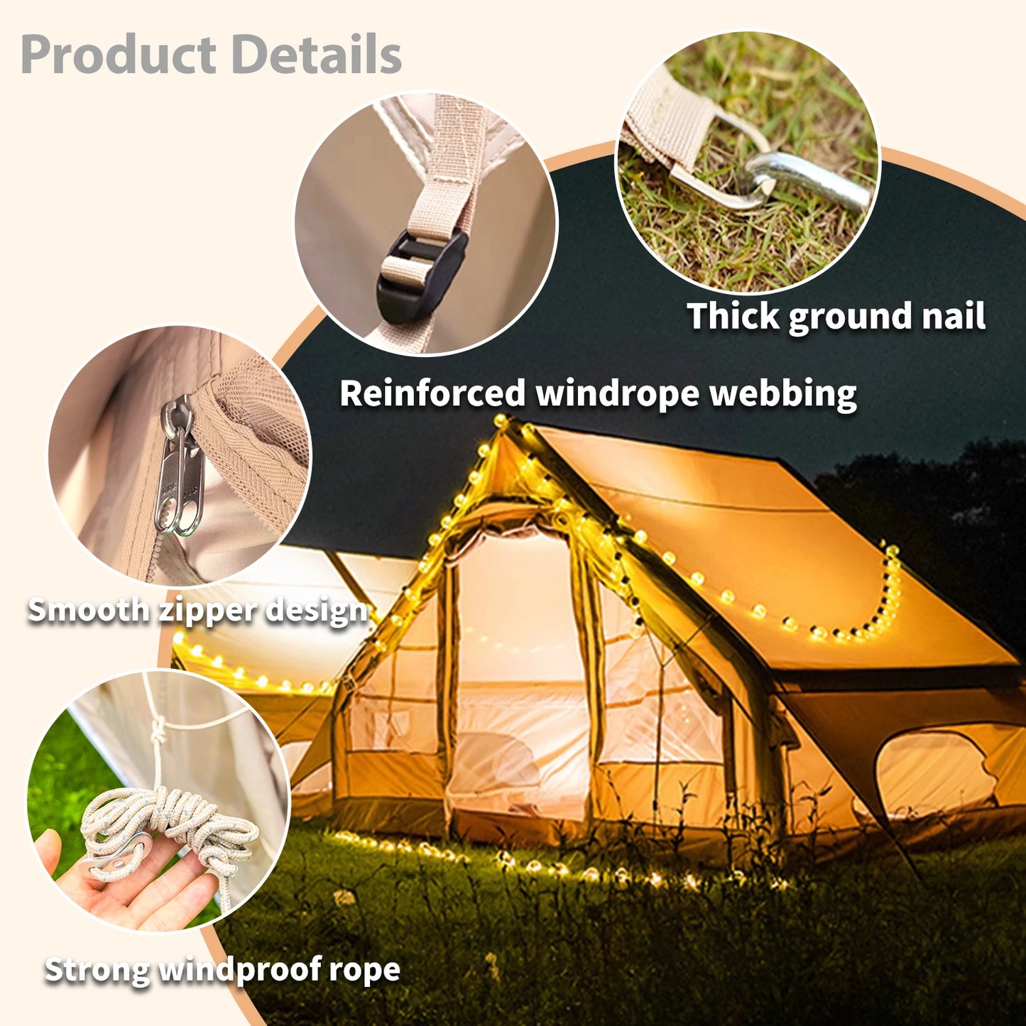 Inflatable Camping Tent 4-6 People Inflatable Tents For Camping, 67.81 Square Feets Inflatable Tent With Stove Jack,Glamping Ten
