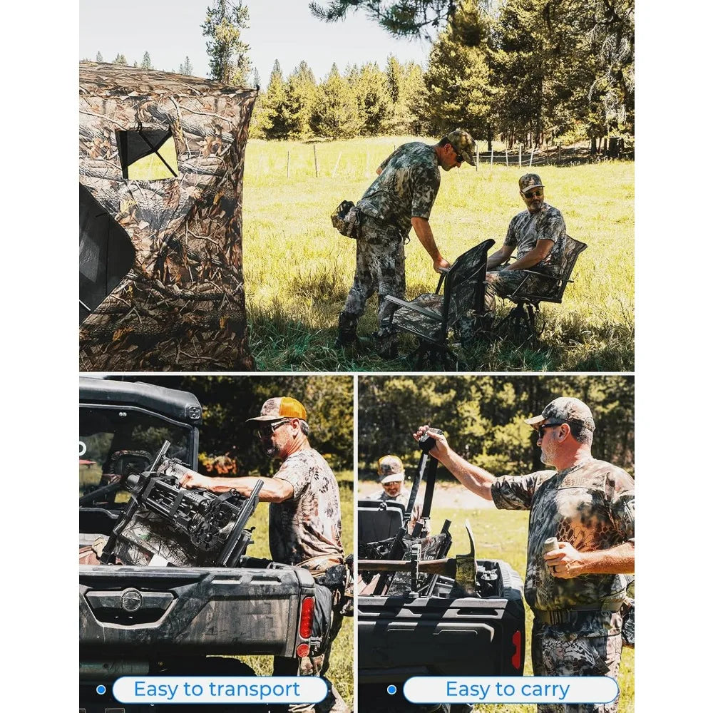 360 Degree Silent Swivel Blind Hunting Chair, Camo Height Adjustable Quick Folding Portable