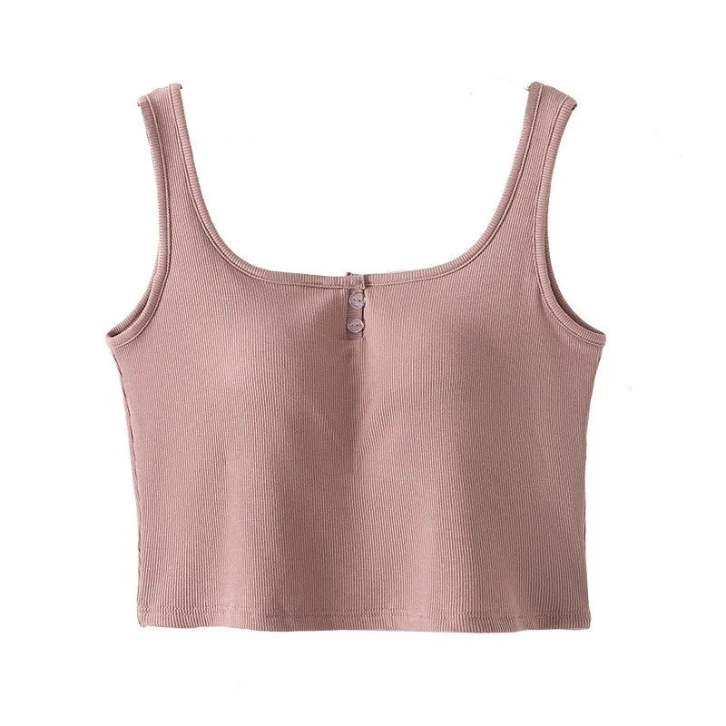 DéBardeur Femme Traf Women'S Solid Color Vest Without Wires Padded Round Neck Bottoming Tops Woman 2025 Sleeveless Tops