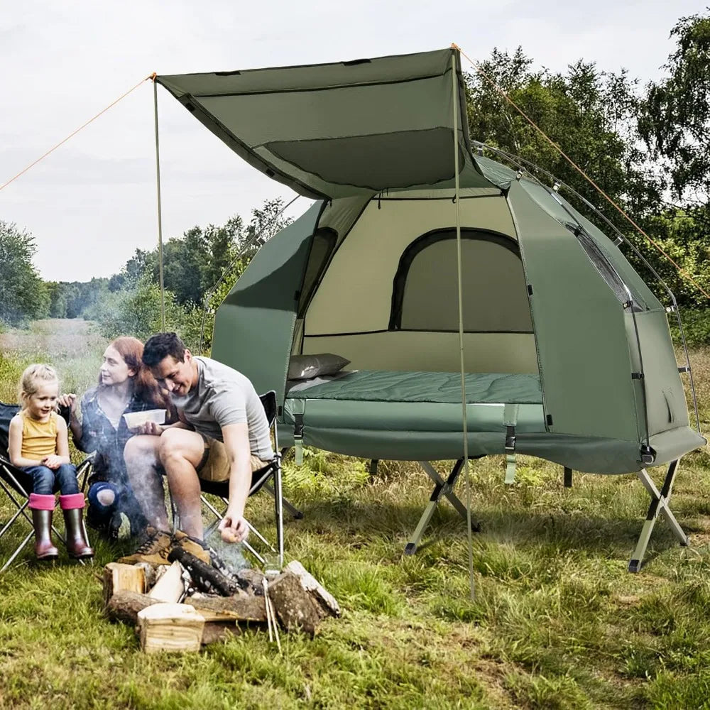 Camping Tent Cot, 5 in 1 Off Ground Elevated Tent with Air Mattress, Sleeping Bag & Pillow, Folding Camping Cot Combo with Carr
