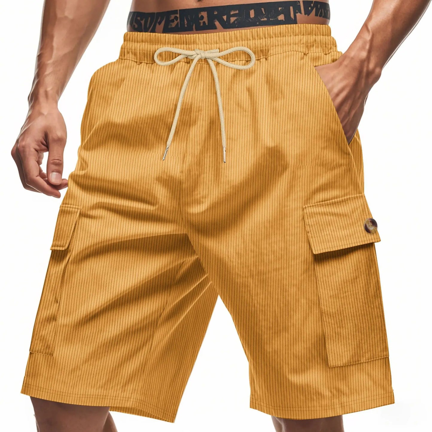 Men s Corduroy Cargo Shorts with Elastic Waistband and Multiple Pockets Perfect for Everyday Wear and Outdoor Activities