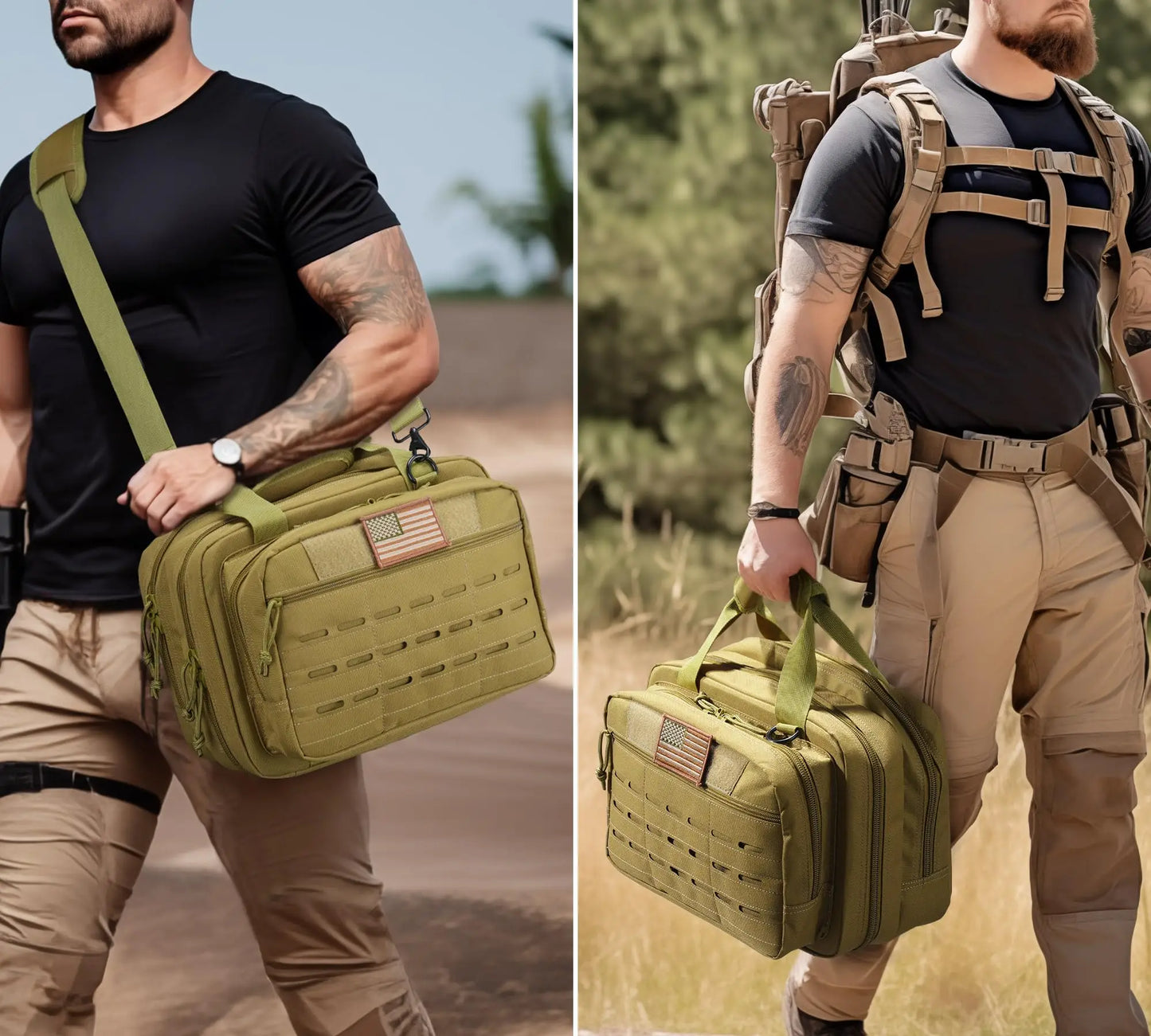 CVLIFE Tactical Gun Range Bag Case Pistol Handgun Lockable 3 Compartments Outdoor Shooting