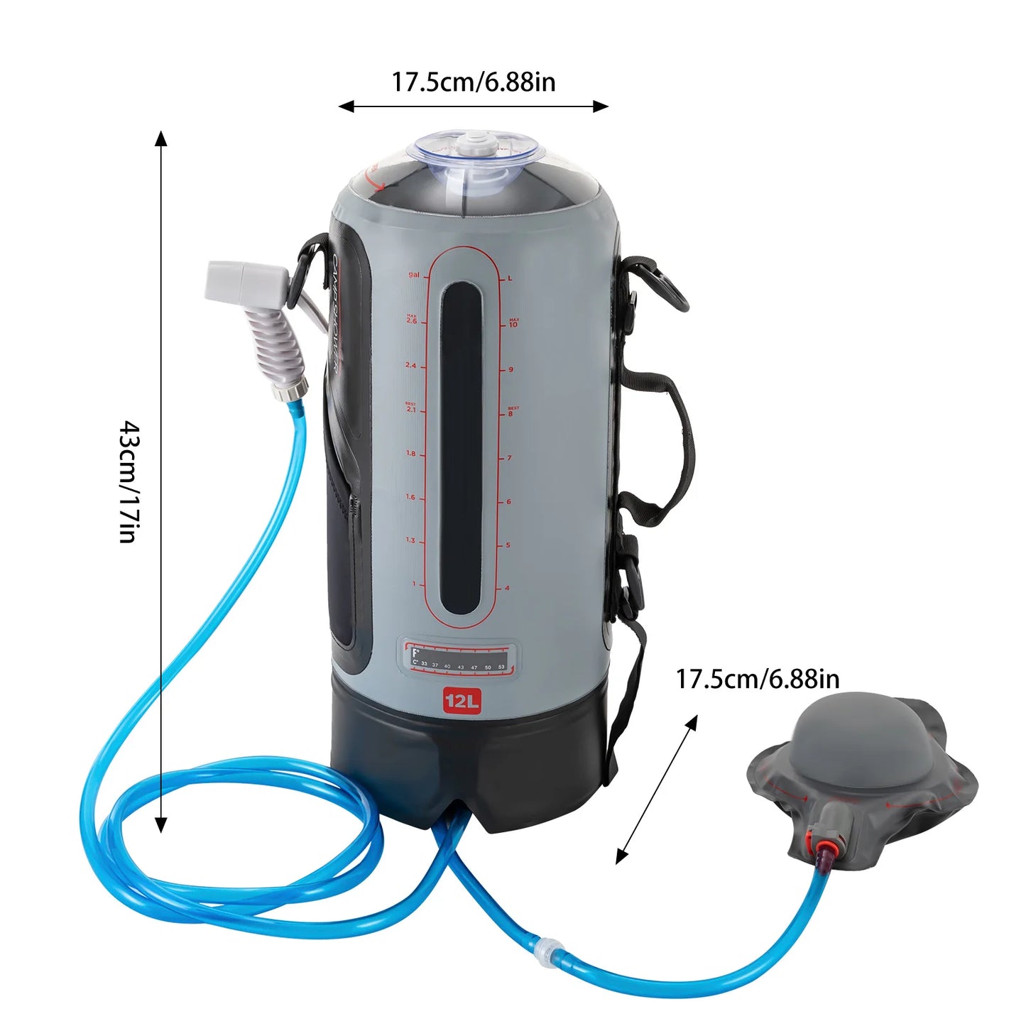 3 Gallon Pressure Camping Shower Portable Outdoor Picnic Shower with Air Pump