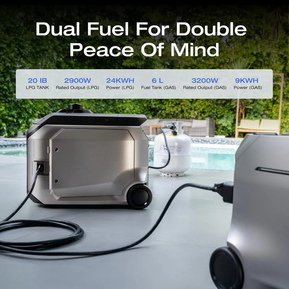 3200W DC Fast Charging Dual Fuel Smart Generator with LPG and Gas Support