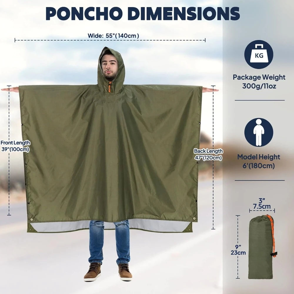 Hooded Rain Poncho for Adults Waterproof Lightweight Rain Coat for Men Women Reusable Rain Jacket for Emergency Outdoor