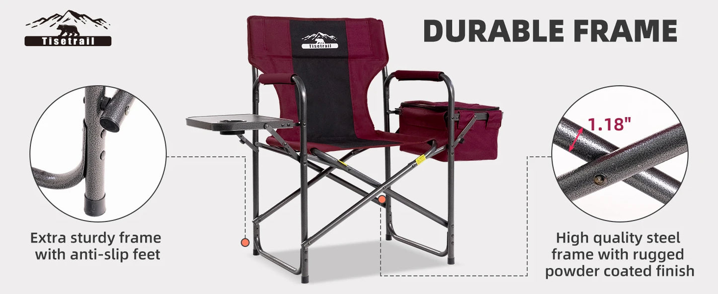 Director Camping Chair with Cooler Bag Camping Directors Chair with Foldable Side Tray