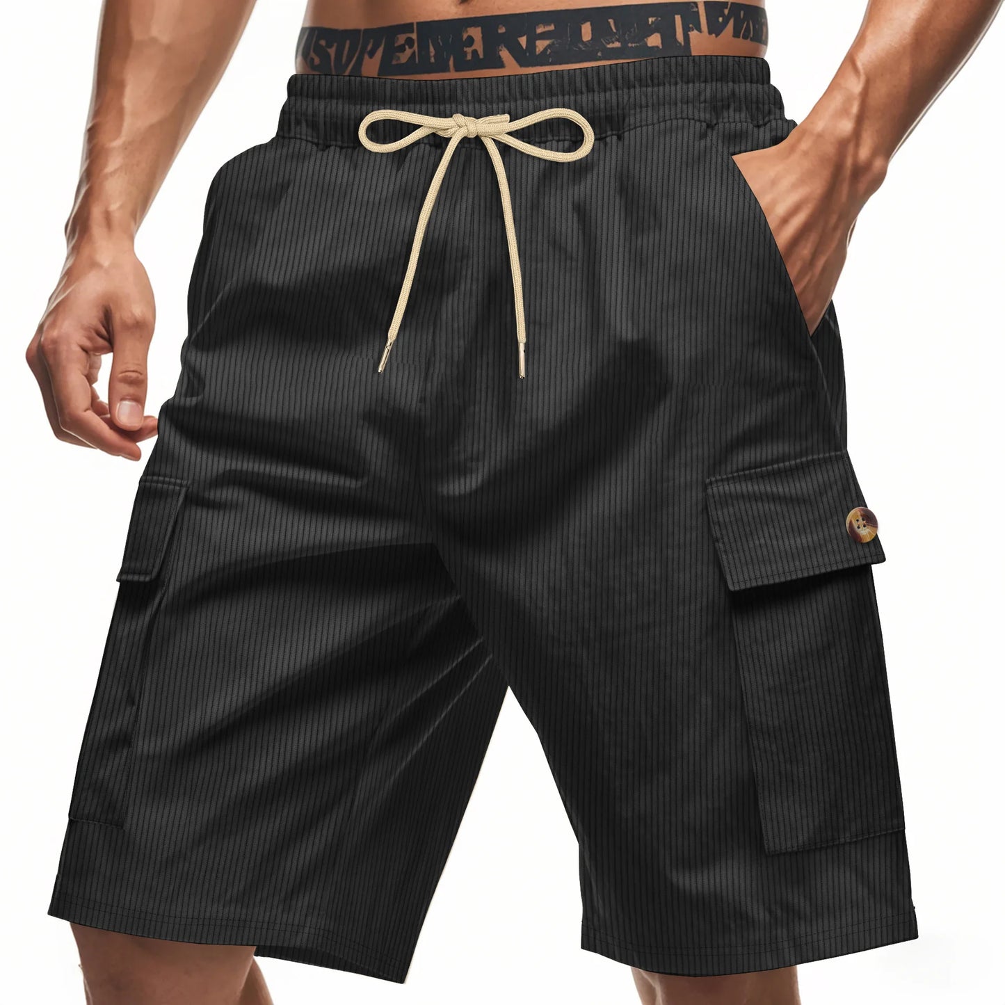 Men s Corduroy Cargo Shorts with Elastic Waistband and Multiple Pockets Perfect for Everyday Wear and Outdoor Activities