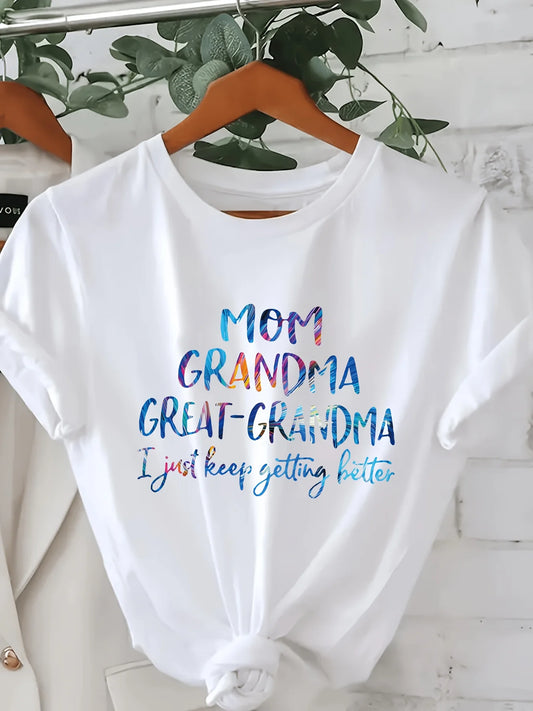 Plus Size Ombre MOM GRANDMA Print T-shirt, Short Sleeve Crew Neck Casual Top For Summer & Spring, Women's Plus Size Clothing