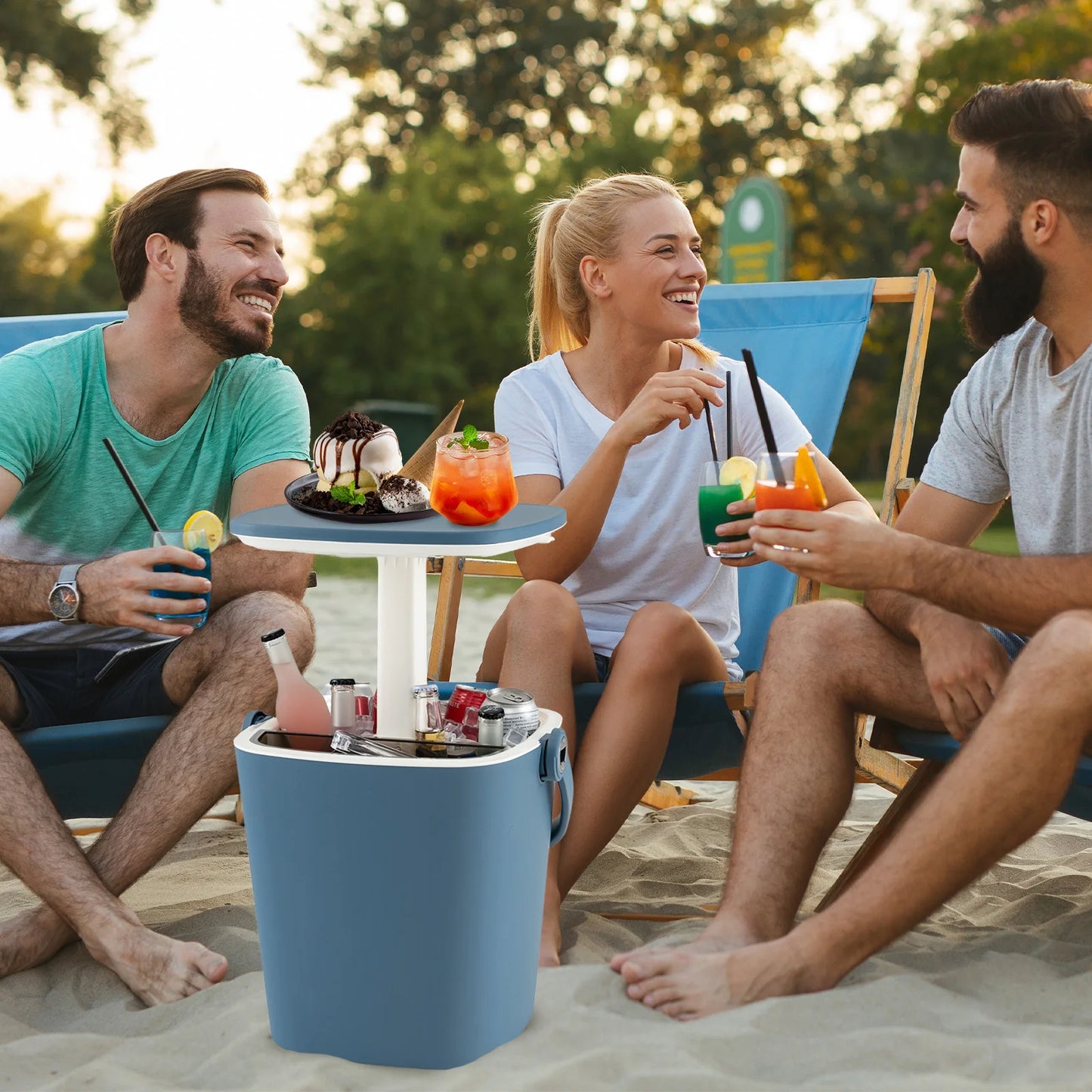 4 Gallon Portable Cooler Bar Table w/ Handle Bottle Opener & Lift Top Lid