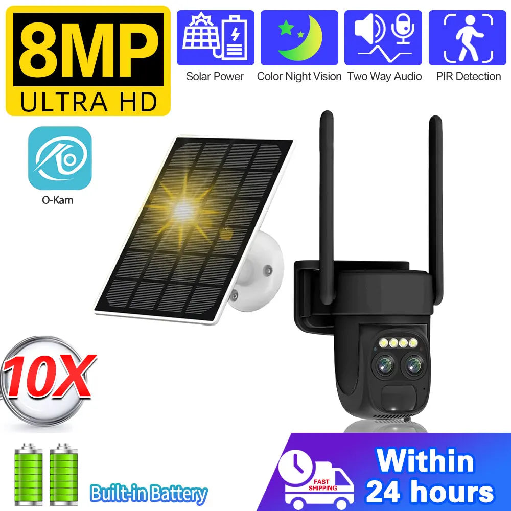 4K Wireless Outdoor PTZ Solar IP Security Camera 10X Zoom 8MP Dual Lens WiFi CCTV
