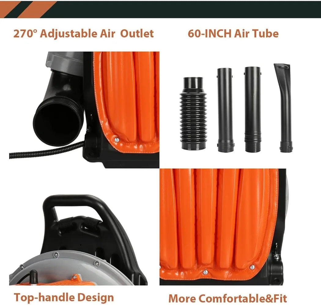 63CC 3HP 2 Stroke Backpack Gas Powered Leaf Blower, Grass Lawn Blower Air Cooling Gasoline Backpack