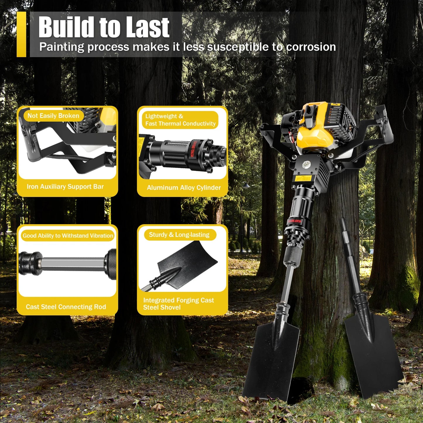 2-Stroke 52cc Portable Garden Tree Digging Machine with Shovel 6500r/min