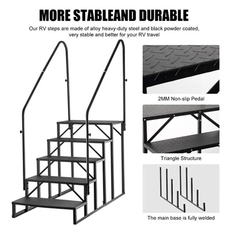 RV Steps 4/5-Step RV Stairs 660LBS with 2 Handrail Steel Mobile Stairs