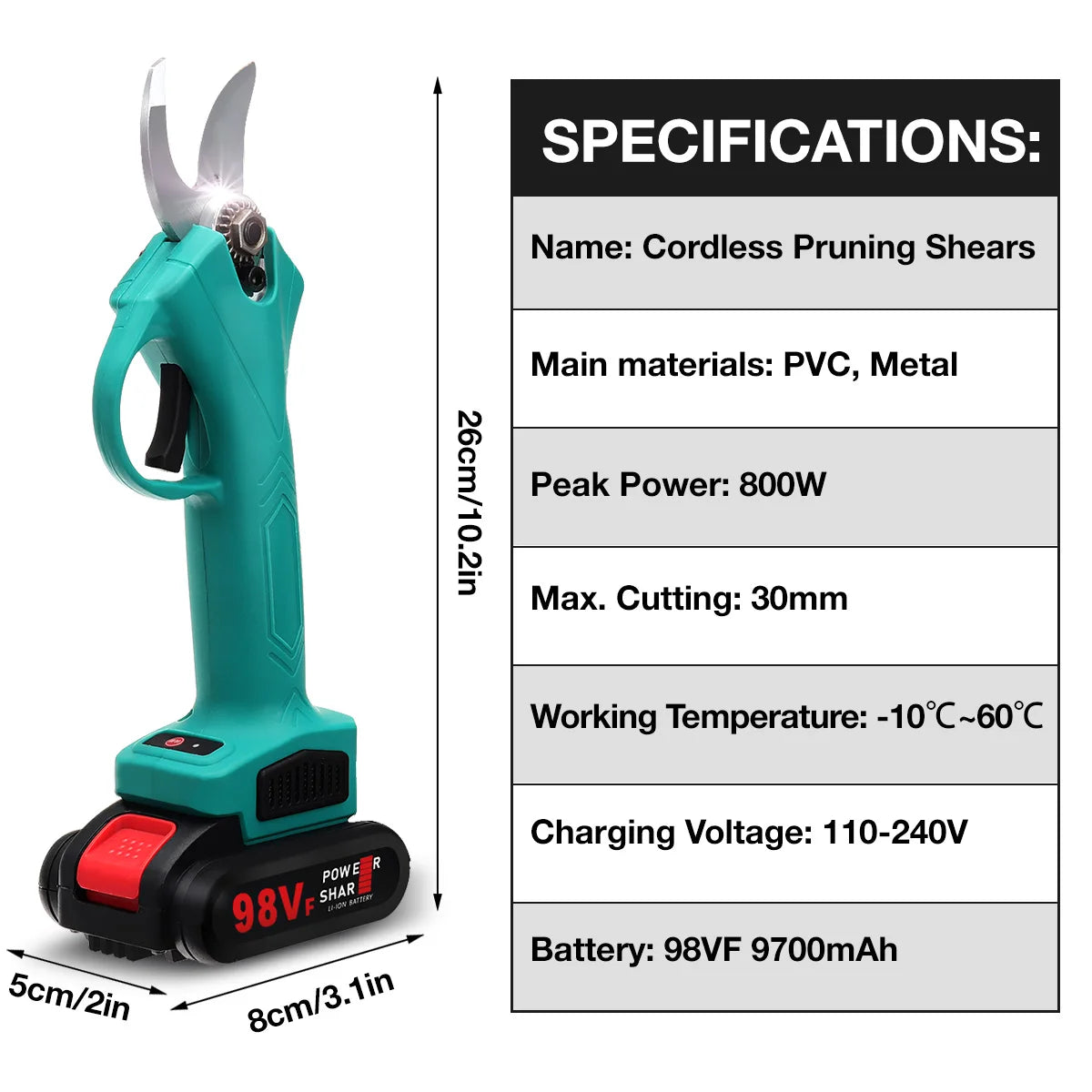 30mm Cordless Electric Pruning Shears Garden Fruit Tree