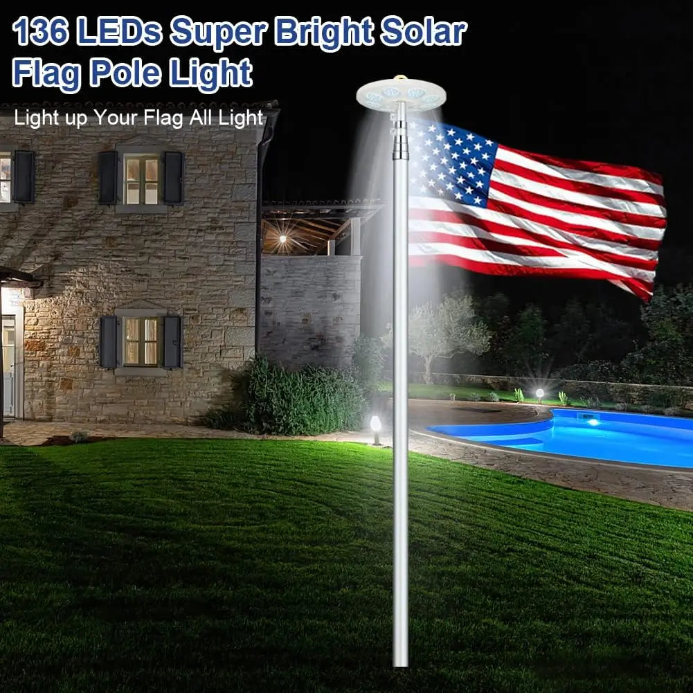 Solar Flag Pole Light,136 LEDs Flagpole Light, Auto On/Off Energy Saving Dusk to Dawn