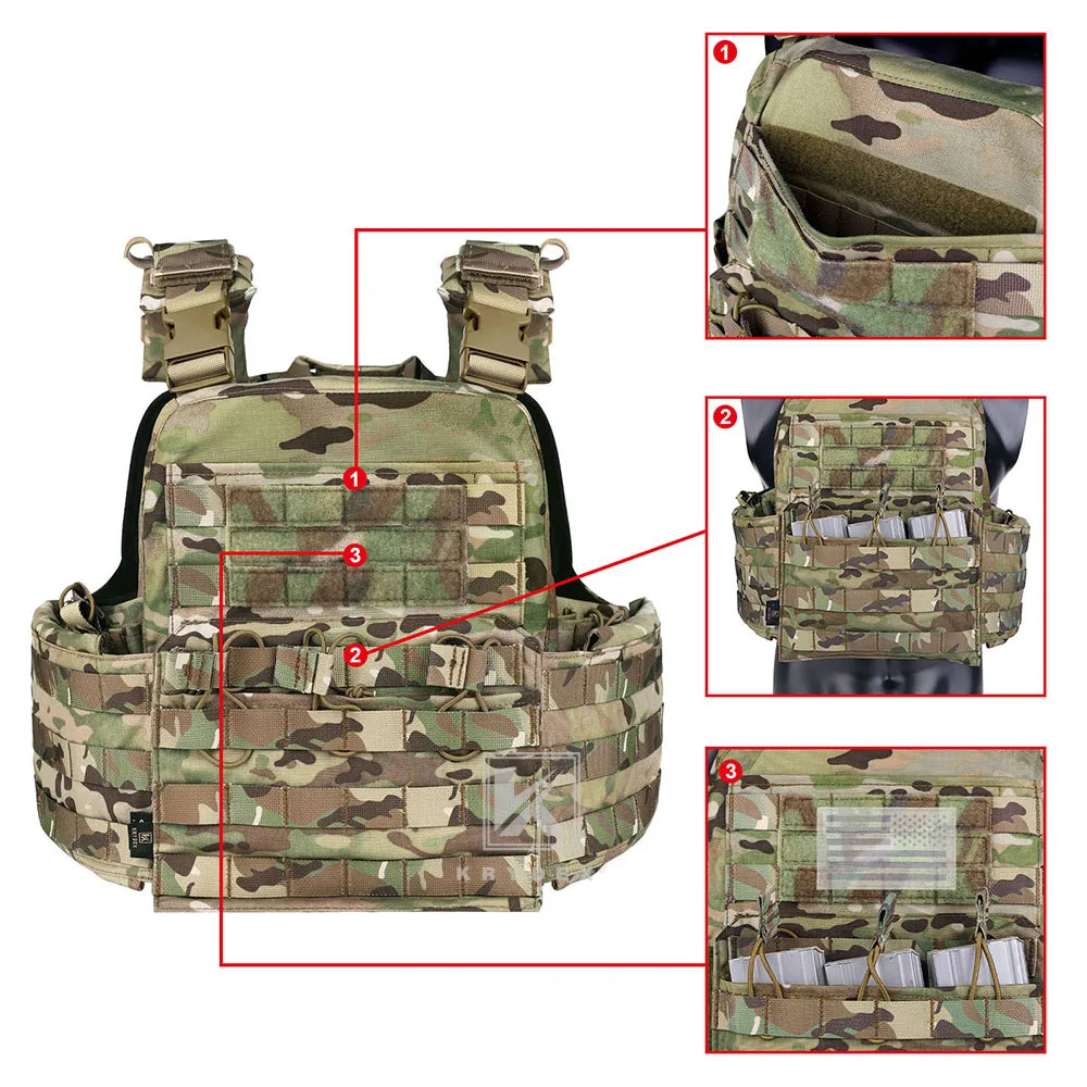 KRYDEX CPC Tactical Vest MOLLE Plate Carrier Heavy Duty Body Armor Camo Vest