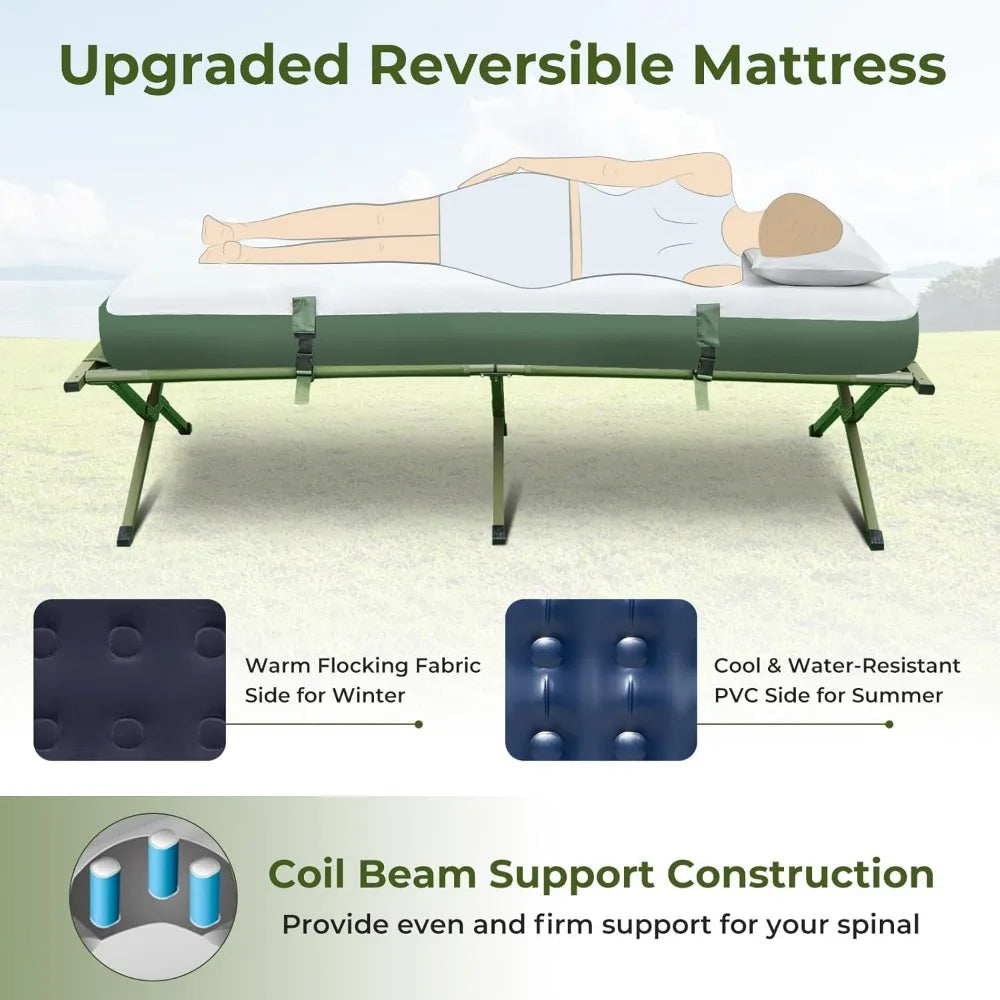 Camping Tent Cot, 5 in 1 Off Ground Elevated Tent with Air Mattress, Sleeping Bag & Pillow, Folding Camping Cot Combo with Carr