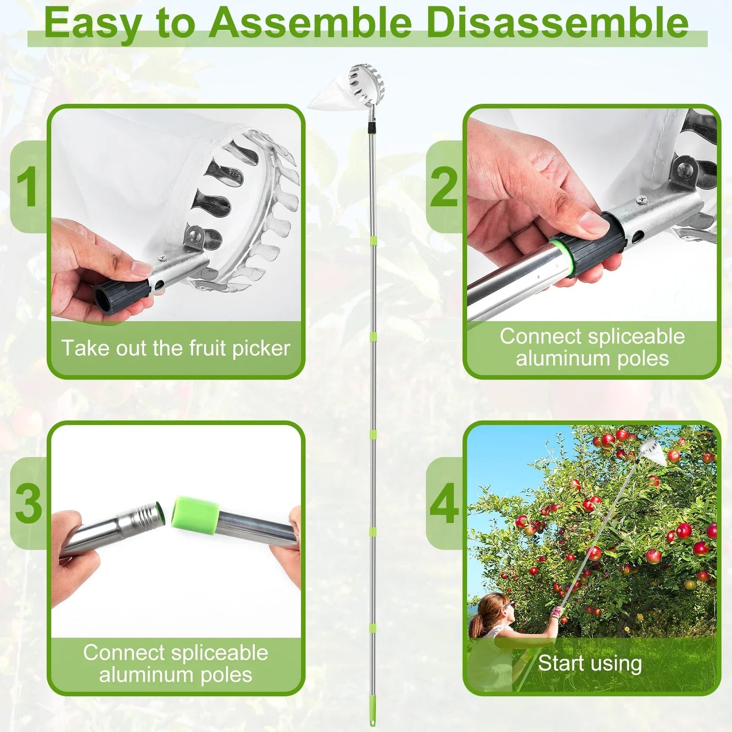 New Fruit Picker Fruit Picking Tool with Storage Bag Stainless Steel Orange Picker Tool