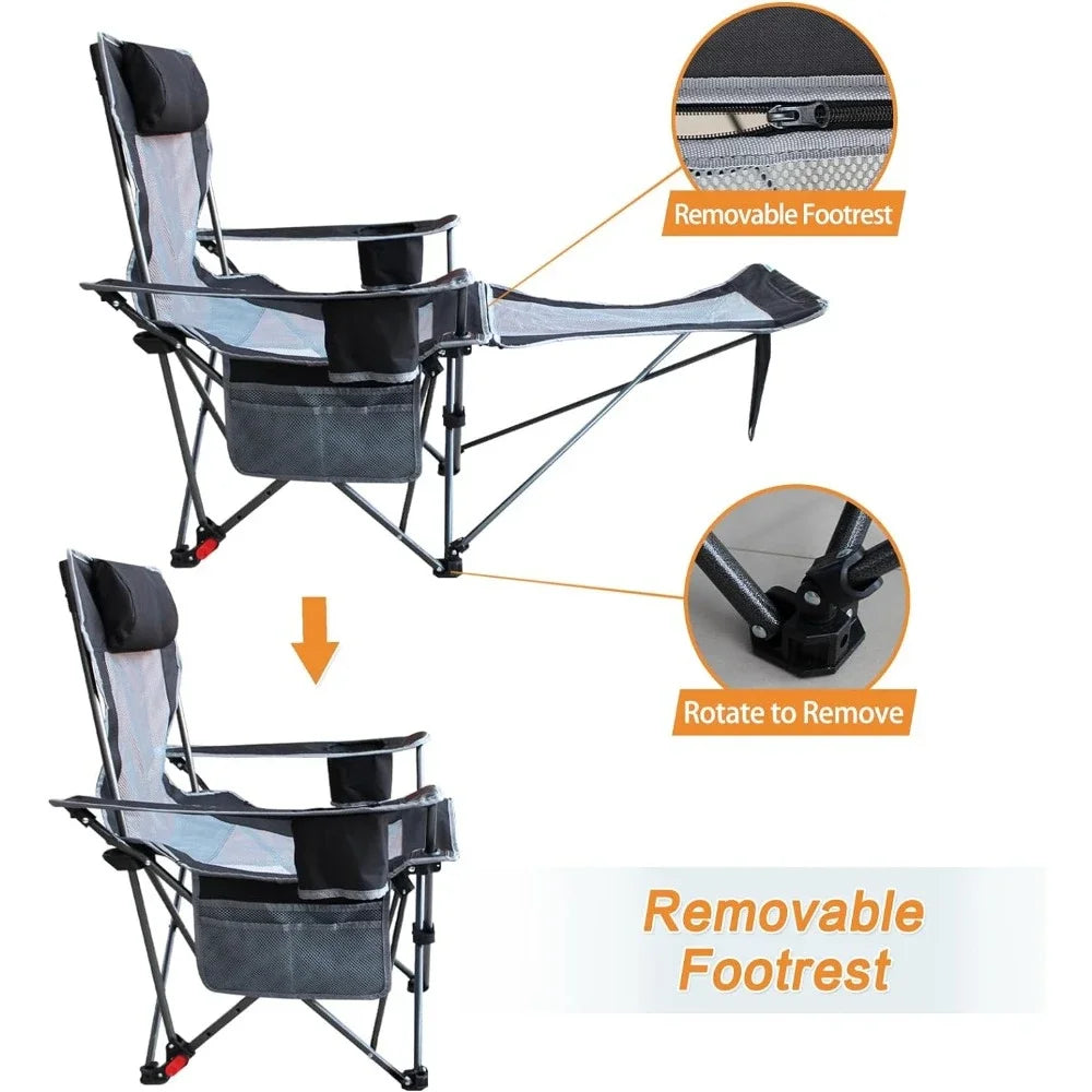 Reclining Camping Chair with Removable Footrest Lounge Chair with Headrest,
