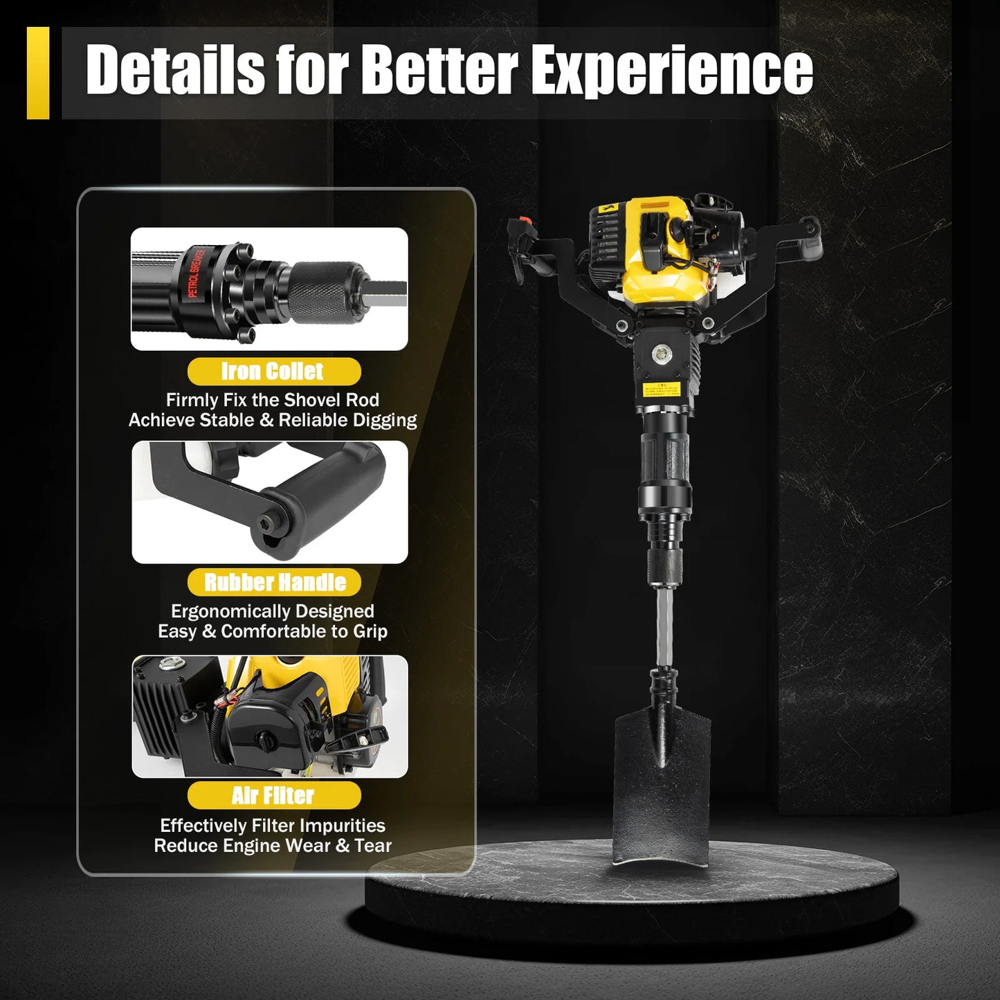 2-Stroke 52cc Portable Garden Tree Digging Machine with Shovel 6500r/min