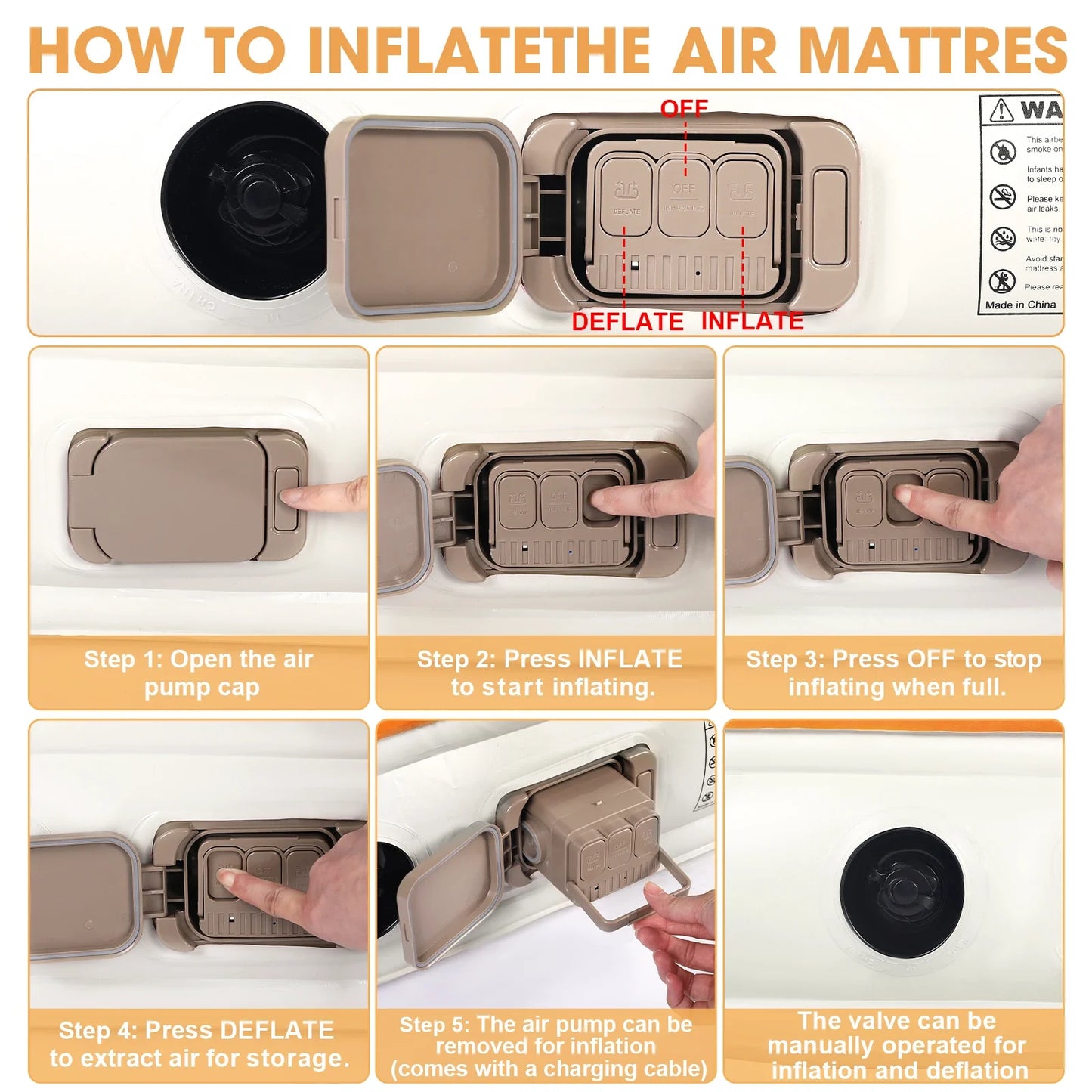 QDH SUV Air Mattress Double Size Thickened Flocked Car Mattress with Built-in Pump Portable Inflatable Bed 660lb Capacity