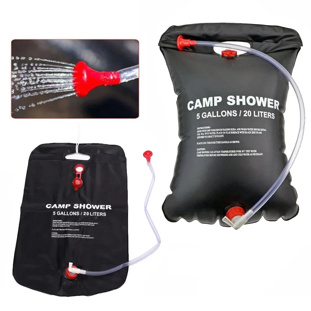 20L Portable Camping Shower Outdoor Travel Hiking Cycling Beach Swimming Solar Heated