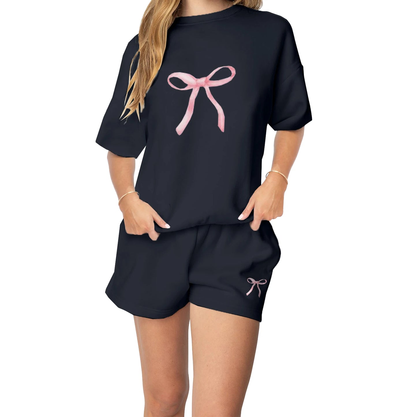 Casual Summer Outfits for Women Floral Print Round Neck T-Shirt with Elastic Waist Shorts - 2 Piece Set for a Stylish Look