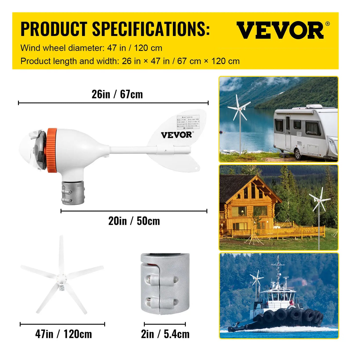 Wind Turbine Generator 500W 5 Blades With MPPT Controller Windmill RV Yacht