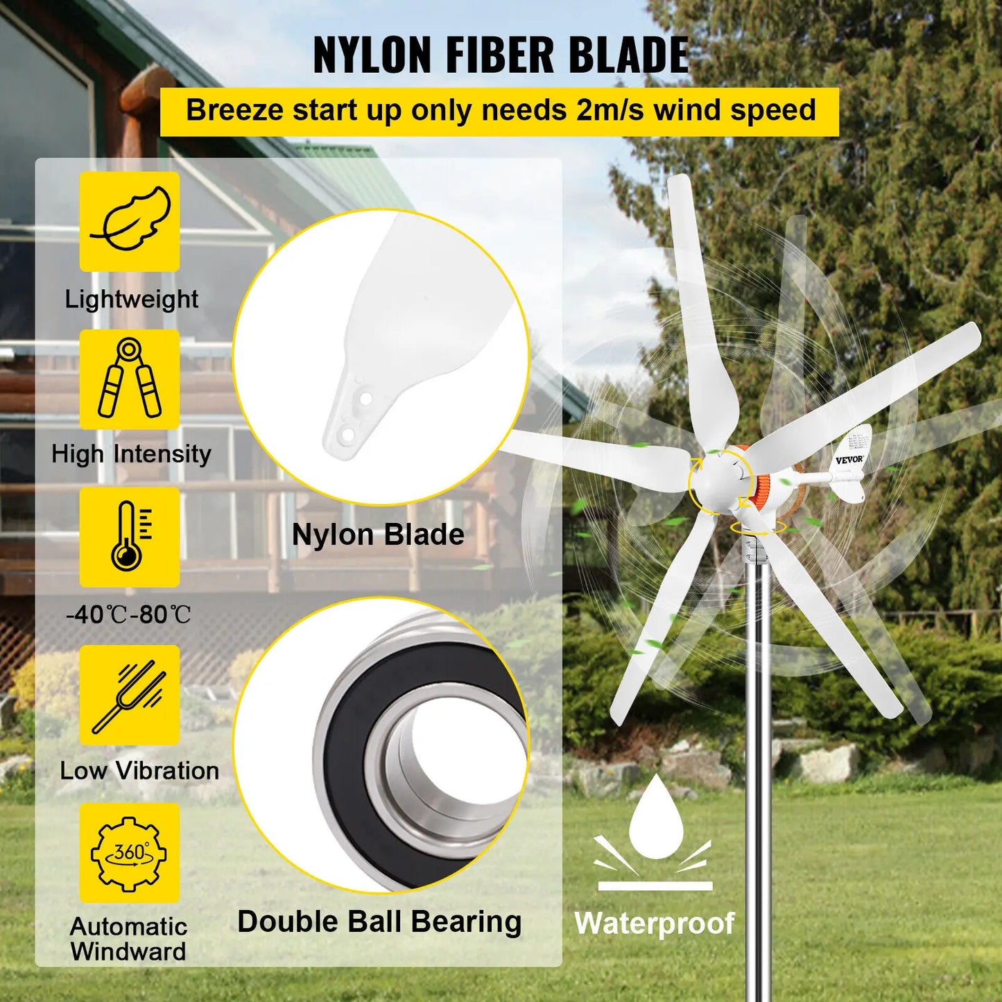 Wind Turbine Generator 500W 5 Blades With MPPT Controller Windmill RV Yacht