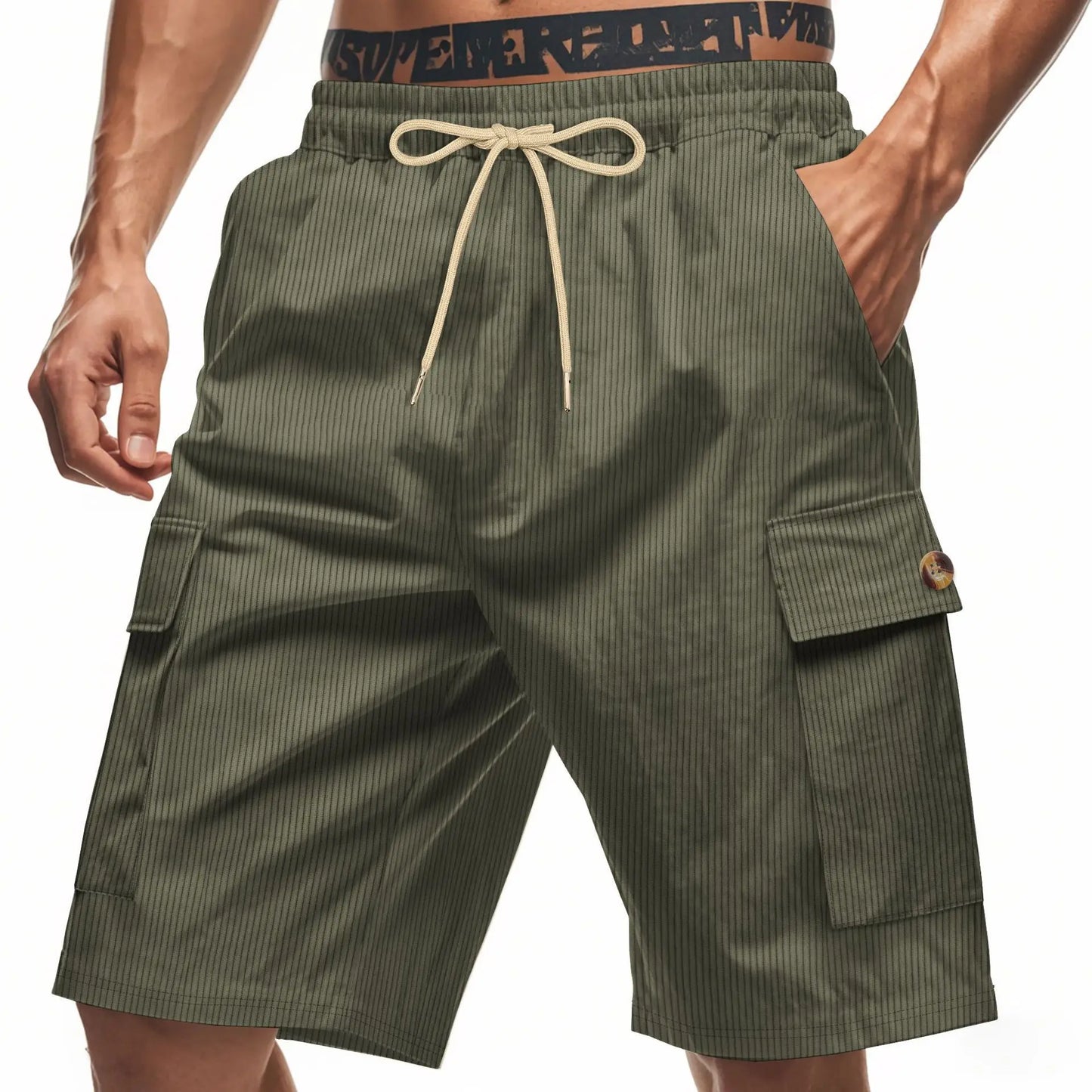 Men s Corduroy Cargo Shorts with Elastic Waistband and Multiple Pockets Perfect for Everyday Wear and Outdoor Activities
