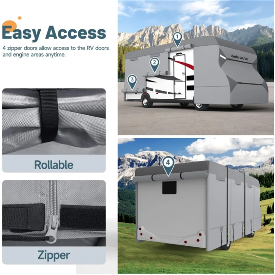 Class C RV Cover Upgraded 7 Layers Anti-UV Top Panel Motorhome Cover Windproof