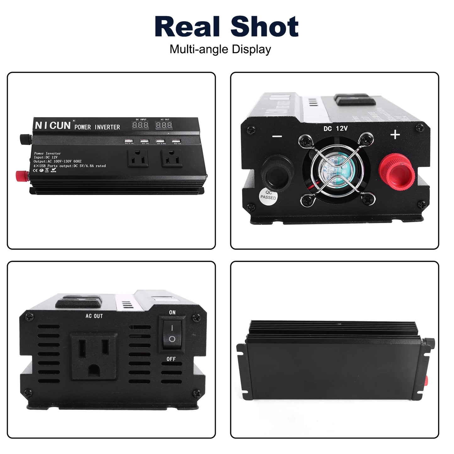6000W Car Converter Power Inverter DC 12V To AC 110V Sine Wave Solar Power Converter LCD Home RV Solar Adapter 4 USB Ports