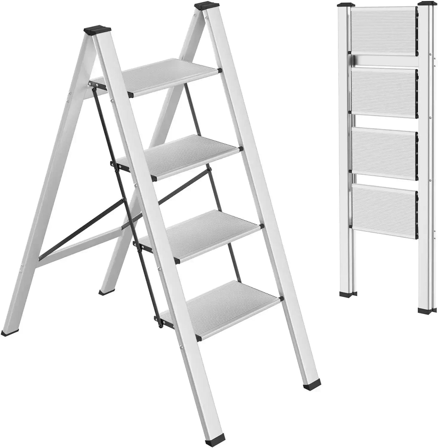 2-3-4 Step Ladder Aluminum Lightweight Folding Step Stool Wide Anti-Slip Pedal