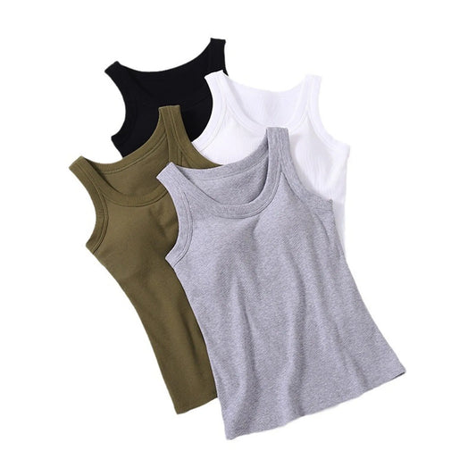 DéBardeur Femme Traf Women'S Solid Color Vest Without Wires Padded Round Neck Bottoming Tops Woman 2025 Top Mujer Elegante