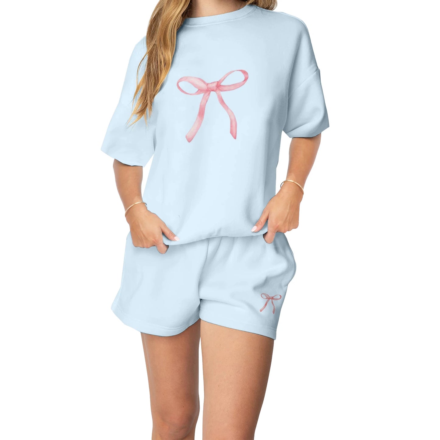 Casual Summer Outfits for Women Floral Print Round Neck T-Shirt with Elastic Waist Shorts - 2 Piece Set for a Stylish Look