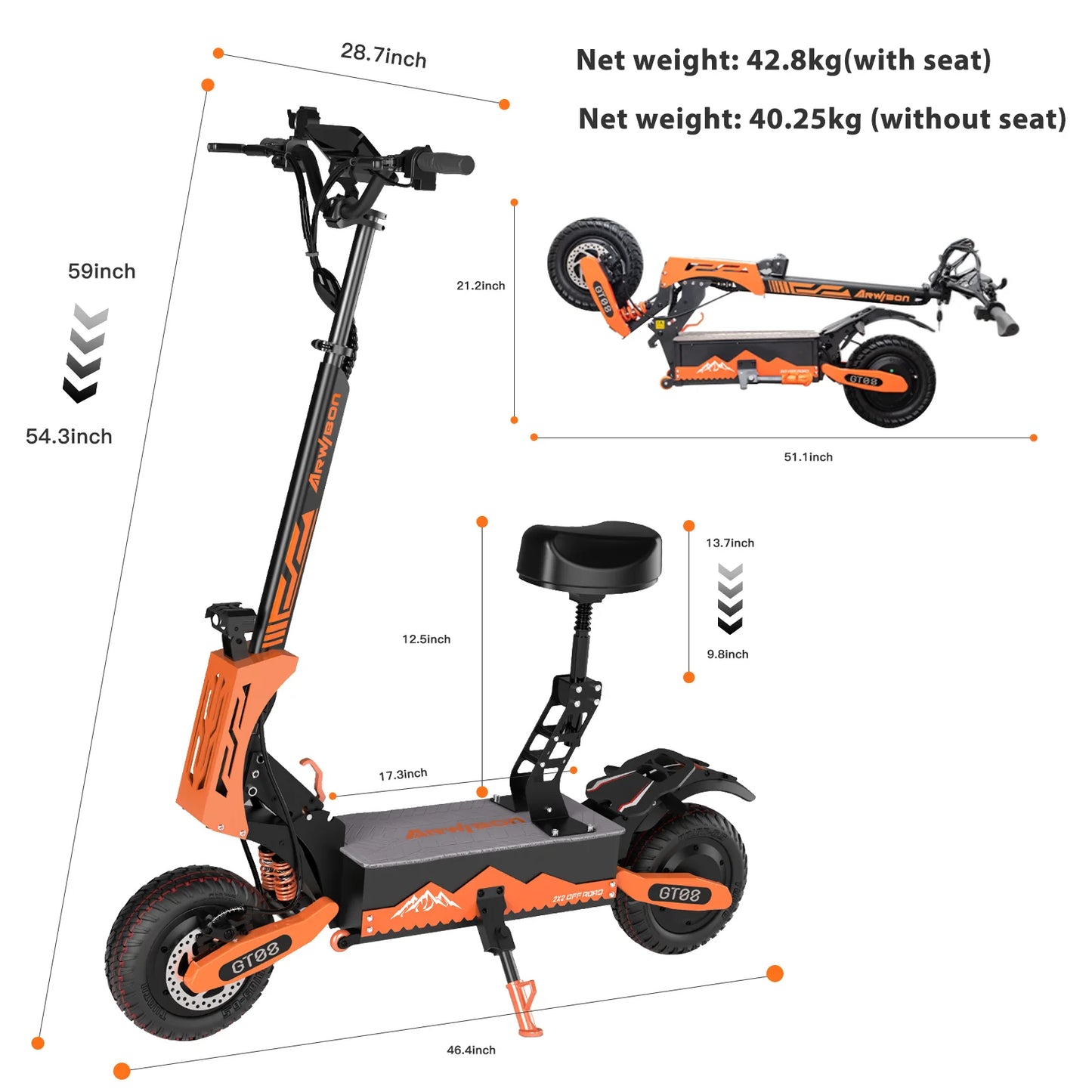 GT08 Electric Scooter 5600W Dual Motor 50MPH 50Miles Range Off-Road Tires