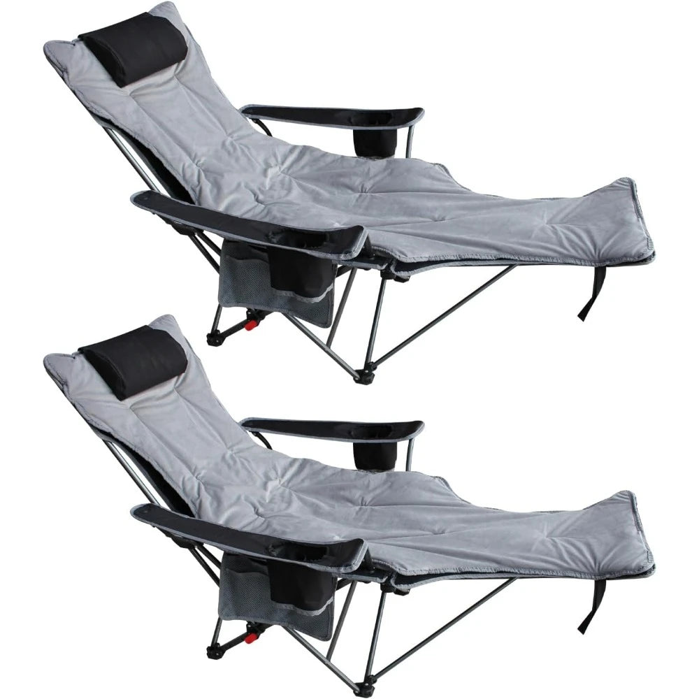 Reclining Camping Chair with Removable Footrest Lounge Chair with Headrest,