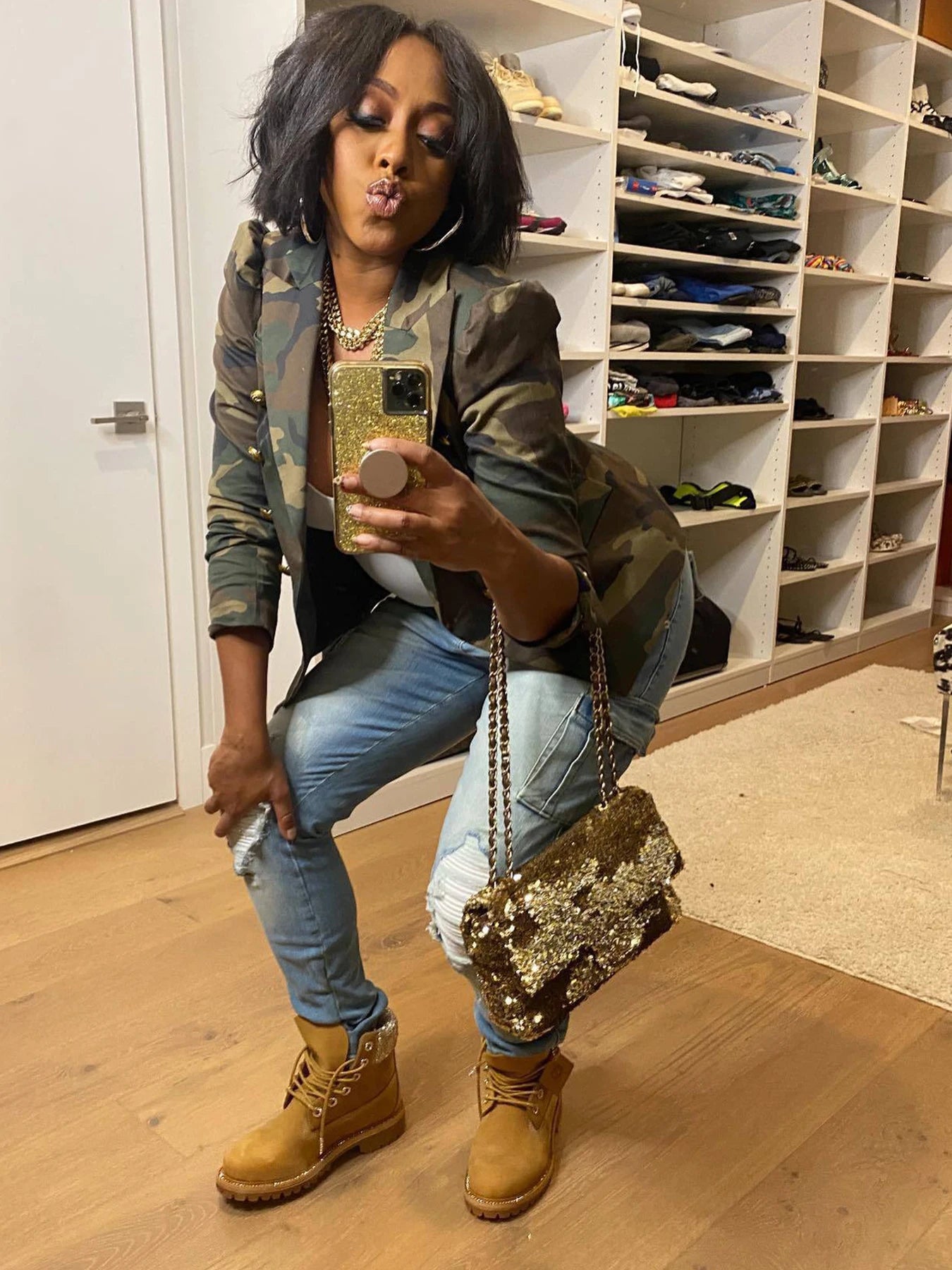 Camouflage Printed Double Breasted Jacket for Women Casual Long Sleeved Lapel Open Top Suitable for Spring and Autumn
