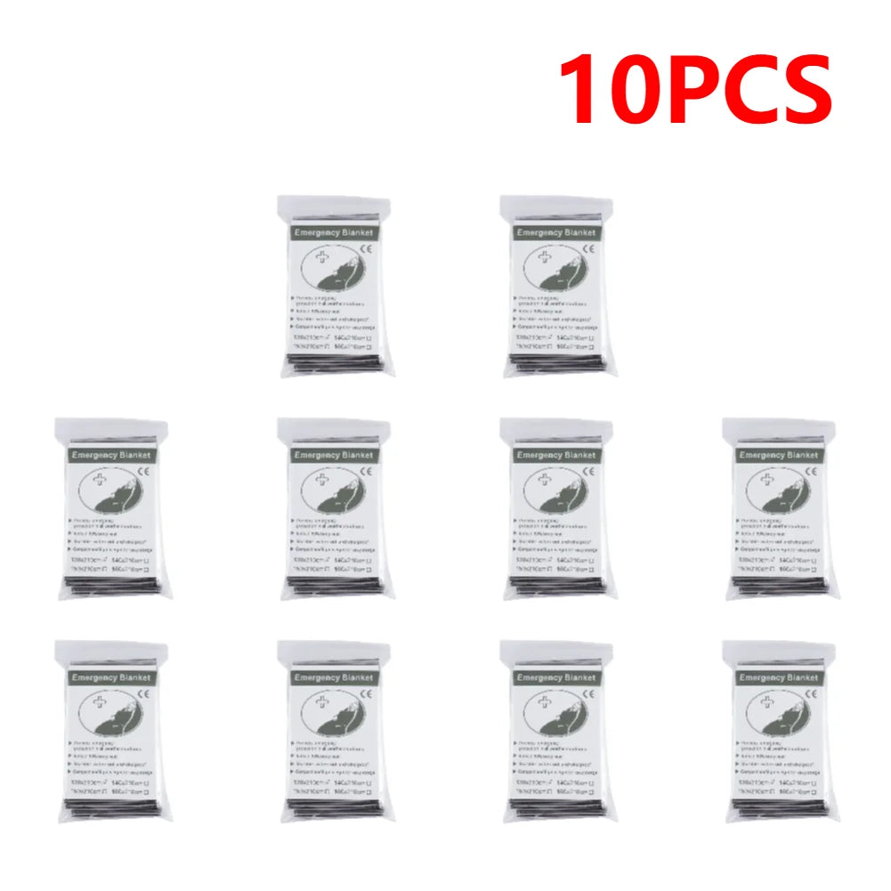 30-10PCS Emergency Thermal Poncho Blanket Lightweight Folding Water Resistant Windproof Sunshade First Aid Camping Mat Pad Cover
