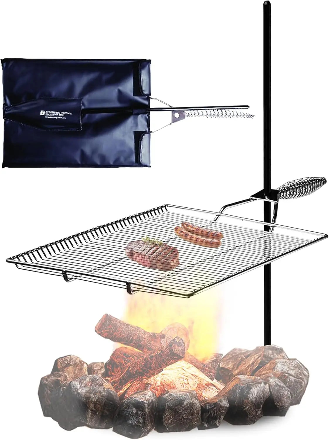 Stake & Grill, Camping Grill, Open Fire Cooking Equipment, Fire Pit Accessories, Campfire Grill Grate, 15"x22" w/ 36" Long Stake
