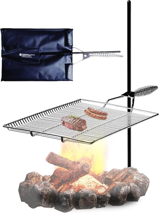 Stake & Grill, Camping Grill, Open Fire Cooking Equipment, Fire Pit Accessories, Campfire Grill Grate, 15"x22" w/ 36" Long Stake