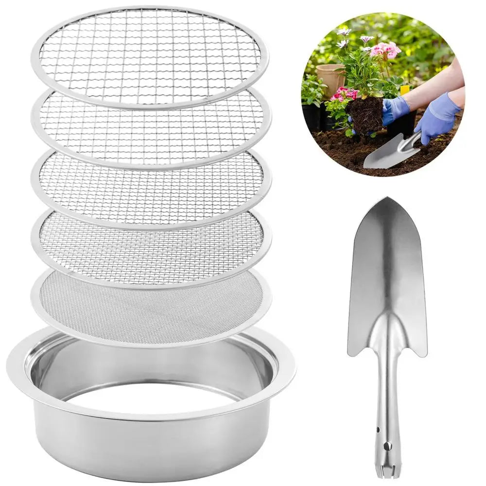 Dirt Sifter Garden Sieve Stainless Steel Pellet Sifter 5 Mesh Screens 1/3/6/9/12mm