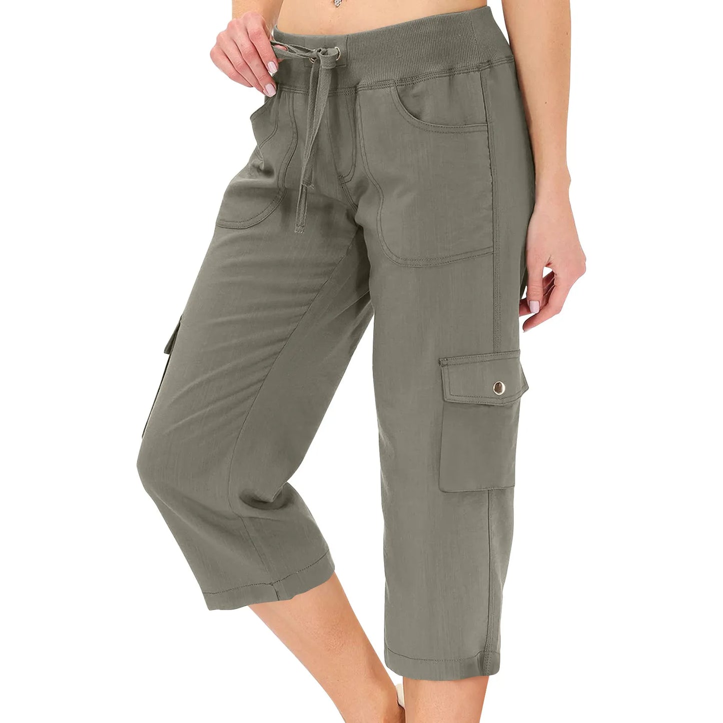 Hip Hop Street Popular Trousers For Female Cargo Capris Hiking Pants Drawstring Elastic Rised Summer Pant Soild Ladies Slacks