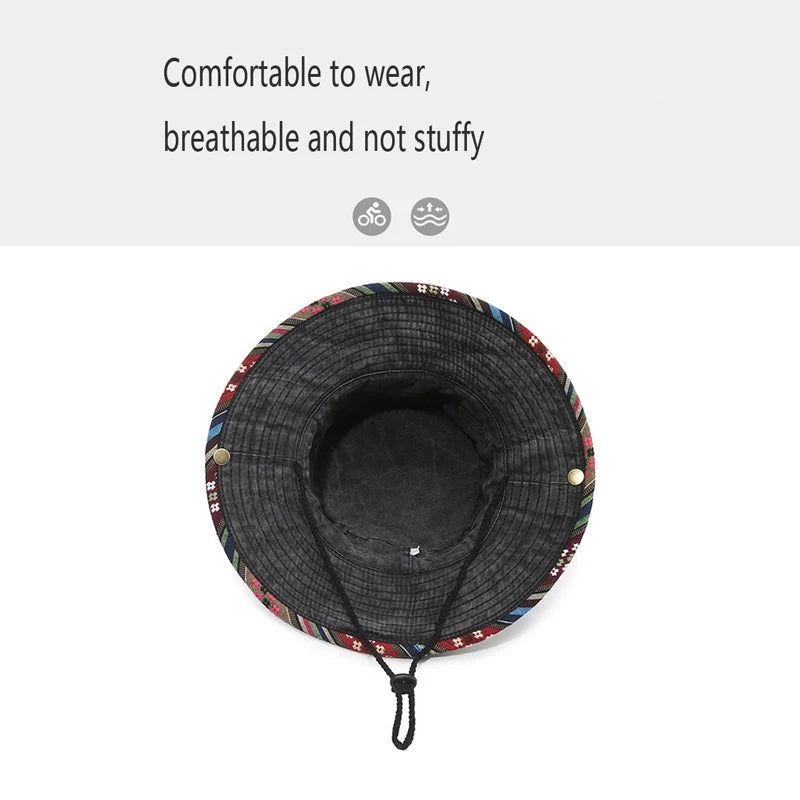 Personality Ethnic Style Western Cowboy Hat Spring Summer Hiking Hat for Men Outdoor Casual Large Brim Fishing Shade