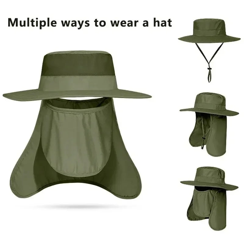 New Sun Protection Fishing Hat Summer Breathable Mesh Camping Hiking Cap Anti UV Sun Hat Mountaineering Men's Panama Hat