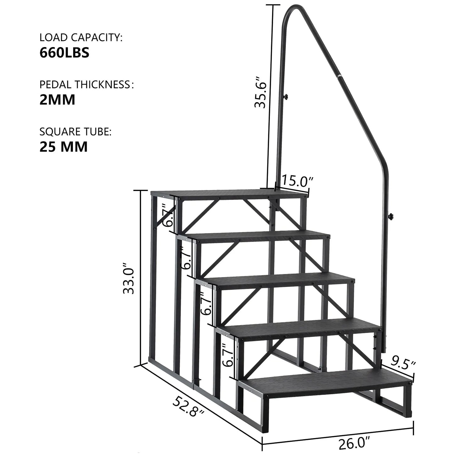 RV Steps 4/5-Step RV Stairs 660LBS with 2 Handrail Steel Mobile Stairs